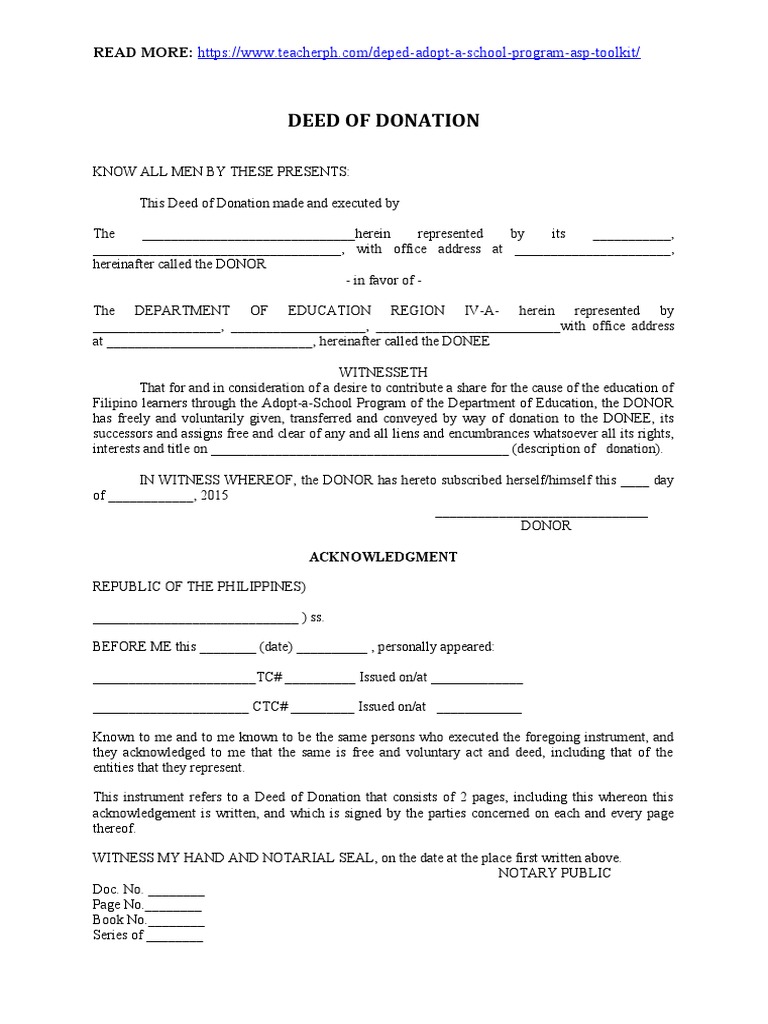 Deed of Donation for DepEd Schools | PDF | Law And Economics | Private Law