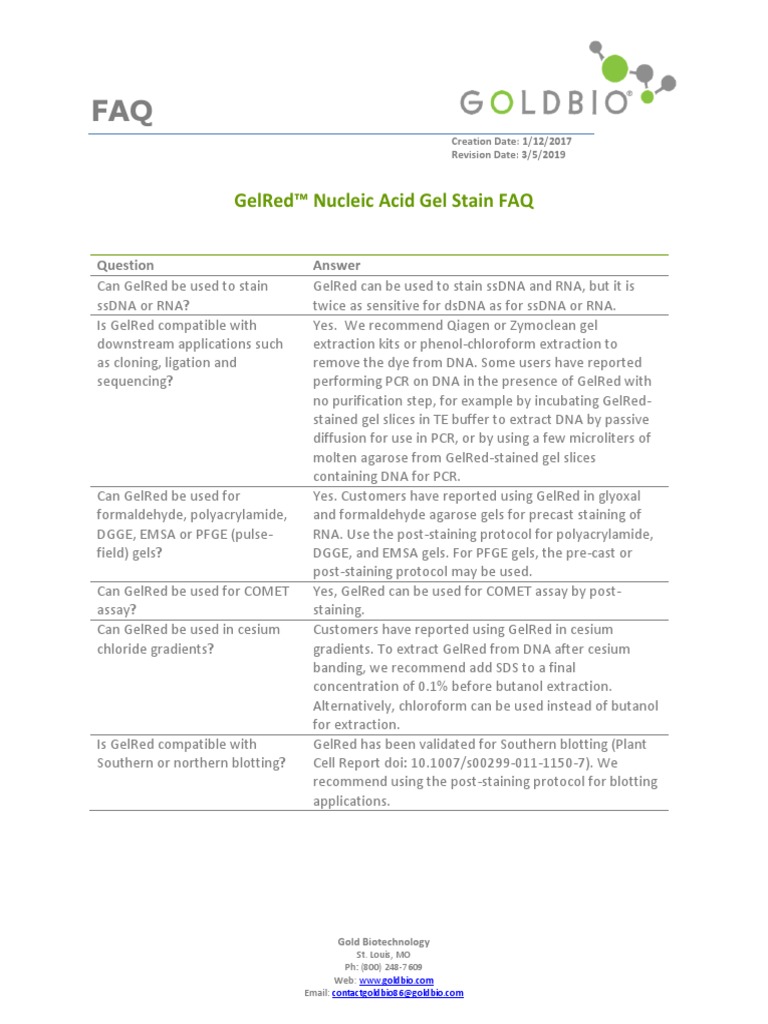 FAQ - GelRed Nucleic Acid Gel Stain | PDF | Gel Electrophoresis ...