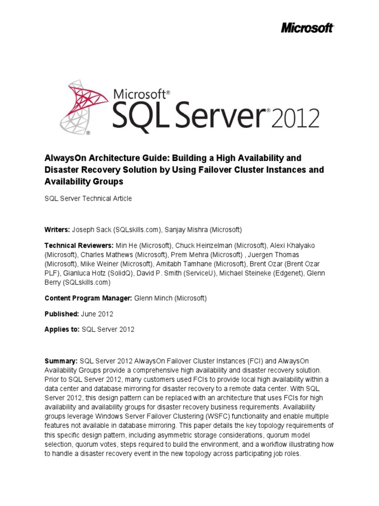 Building A Ha and DR Solution Using Alwayson SQL Fcis and Ags v1 | PDF ...