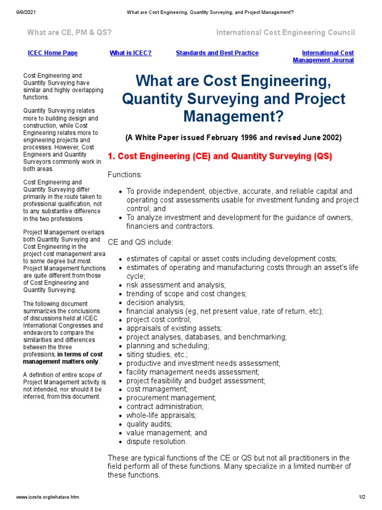 What Are Cost Engineering, Quantity Surveying, and Project Management ...
