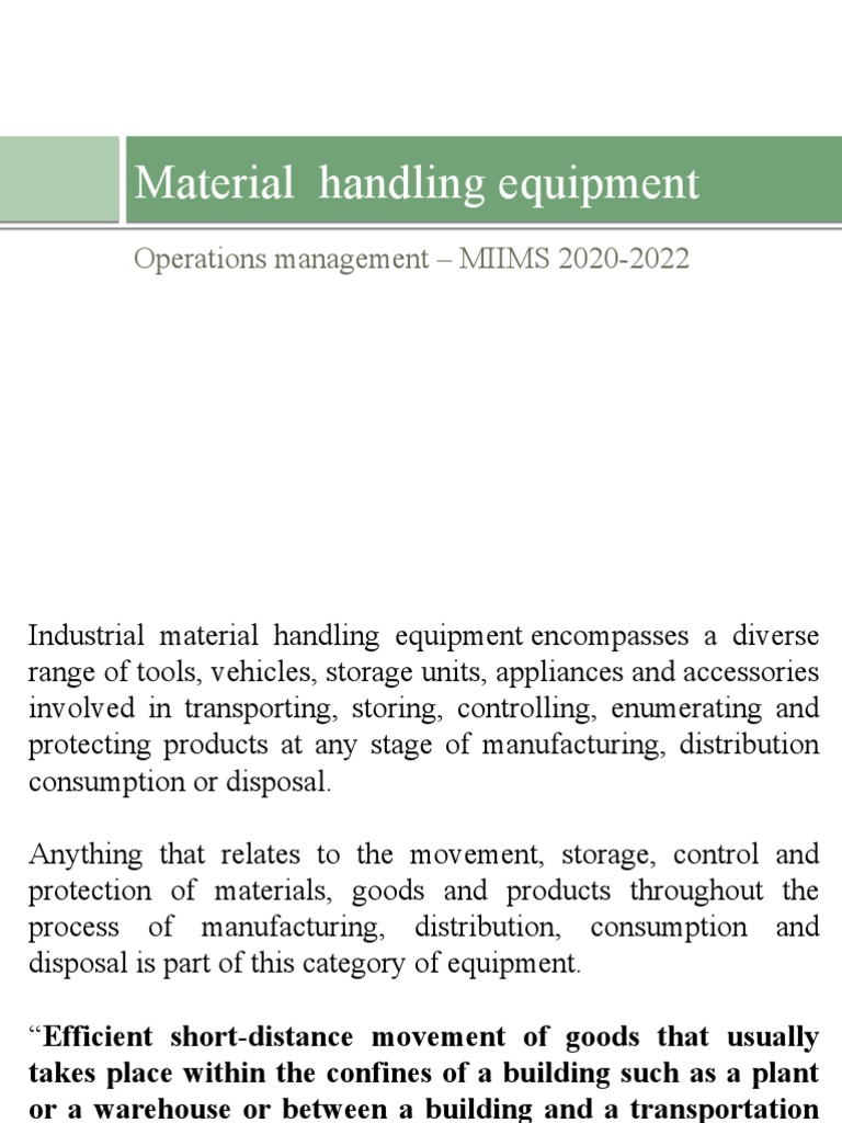Industrial Material Handling Equipment Guide | PDF | Supply Chain ...