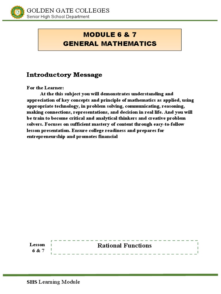 G11-M6 and 7 - GEN MATH | PDF | Function (Mathematics) | Mathematical ...
