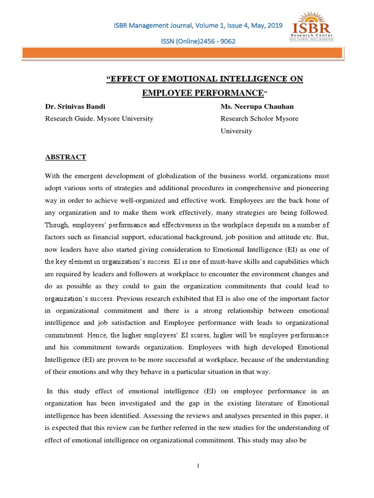 Emotional Intelligence & Employee Performance | PDF | Emotional ...