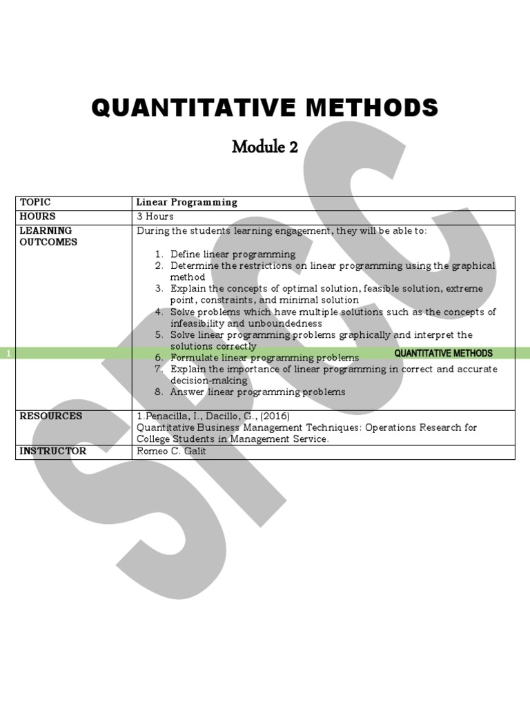 Module 2 Linear Programming | PDF | Linear Programming | Mathematical ...
