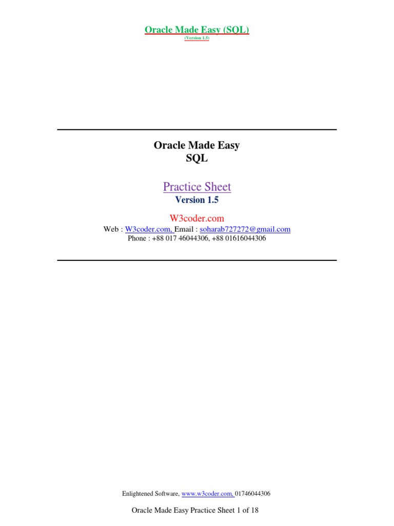 Oracle SQL Made Easy: Practice Sheet | PDF | Database Index ...