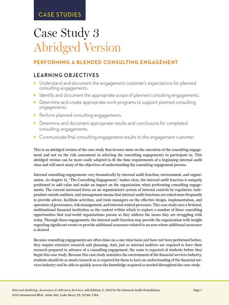 Case Study 3 Abridged v.3 | PDF | Internal Audit | Audit