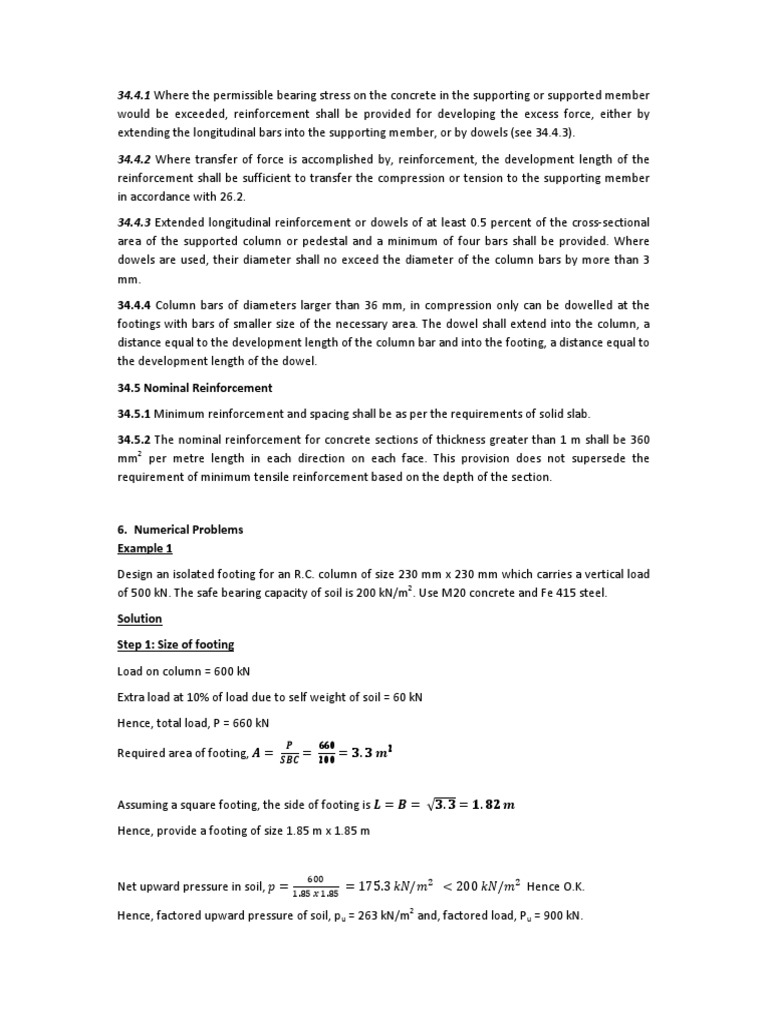 Isolated Footing Design Examples | PDF | Bending | Column