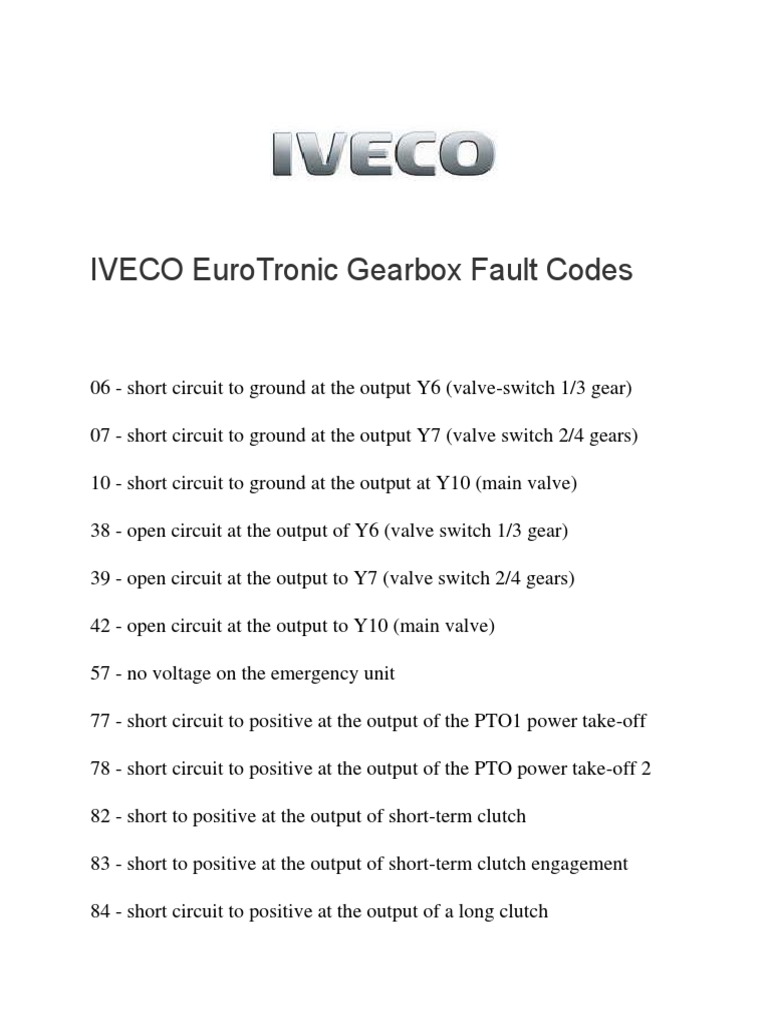 Iveco eurotronic gearbox fault codes pdf transmission mechanics