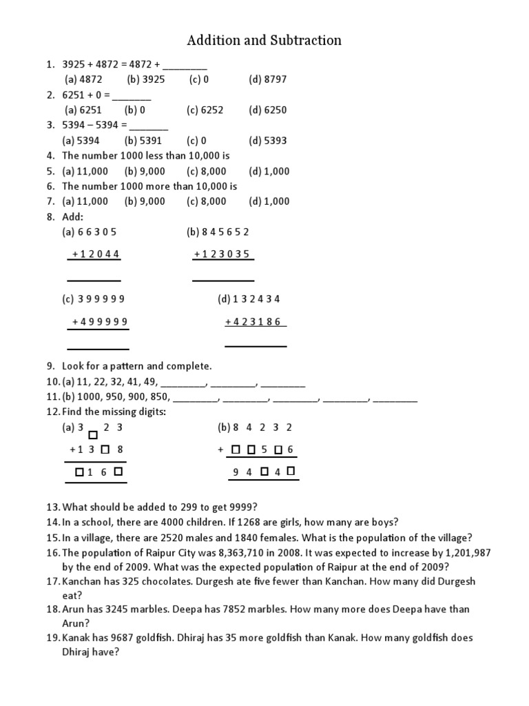 Addition Worksheet | Download Free PDF | Arithmetic