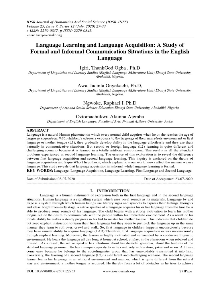 Language Learning and Language Acquisition | PDF | Second Language ...