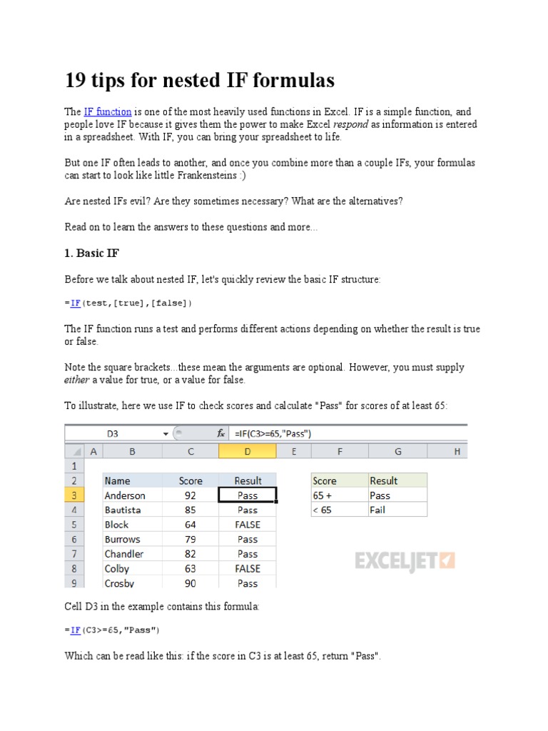 19 Tips For Nested IF Formulas | PDF | Microsoft Excel | Spreadsheet