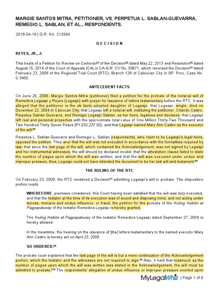 Mitra Vs Guevarra PDF Will And Testament Private Law