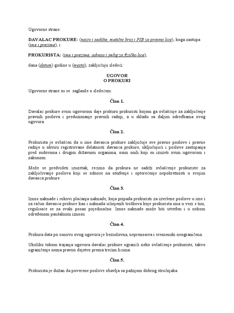 Ugovor O Prokuri Pdf
