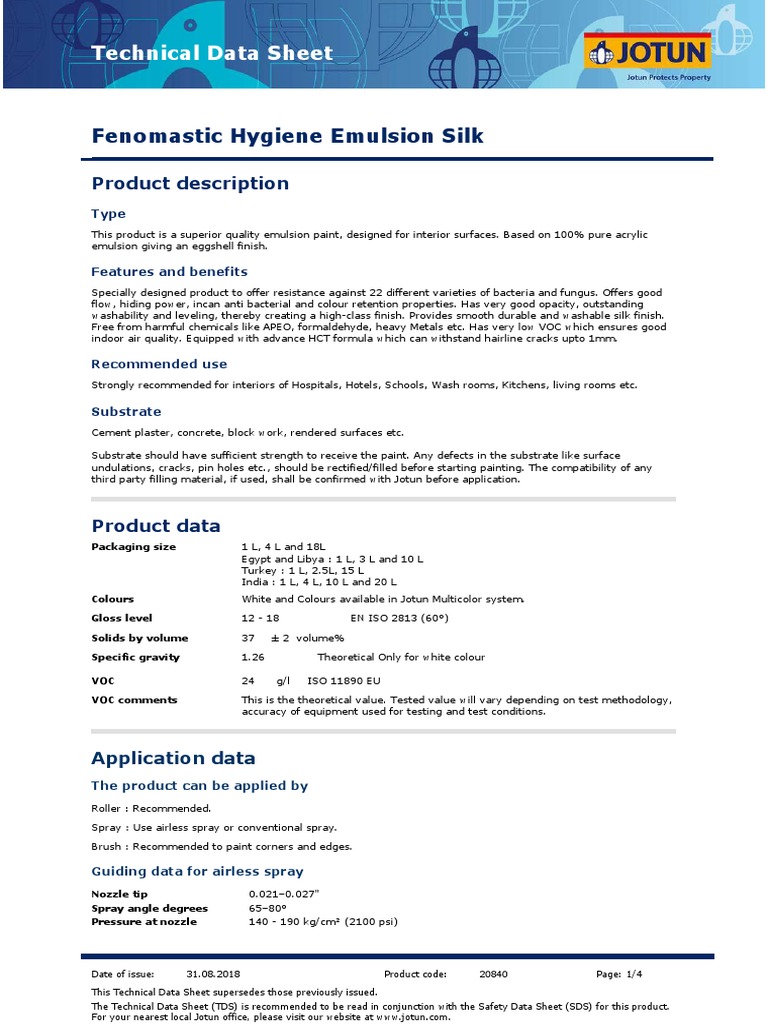 Fenomastic Hygiene Emulsion Silk PDF Paint Materials