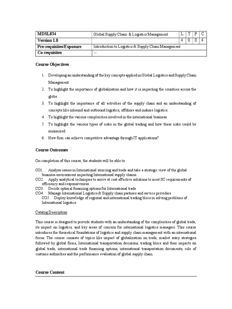 Global SC Logistics Management Mba LSCM 3rd Sem | PDF | Logistics ...