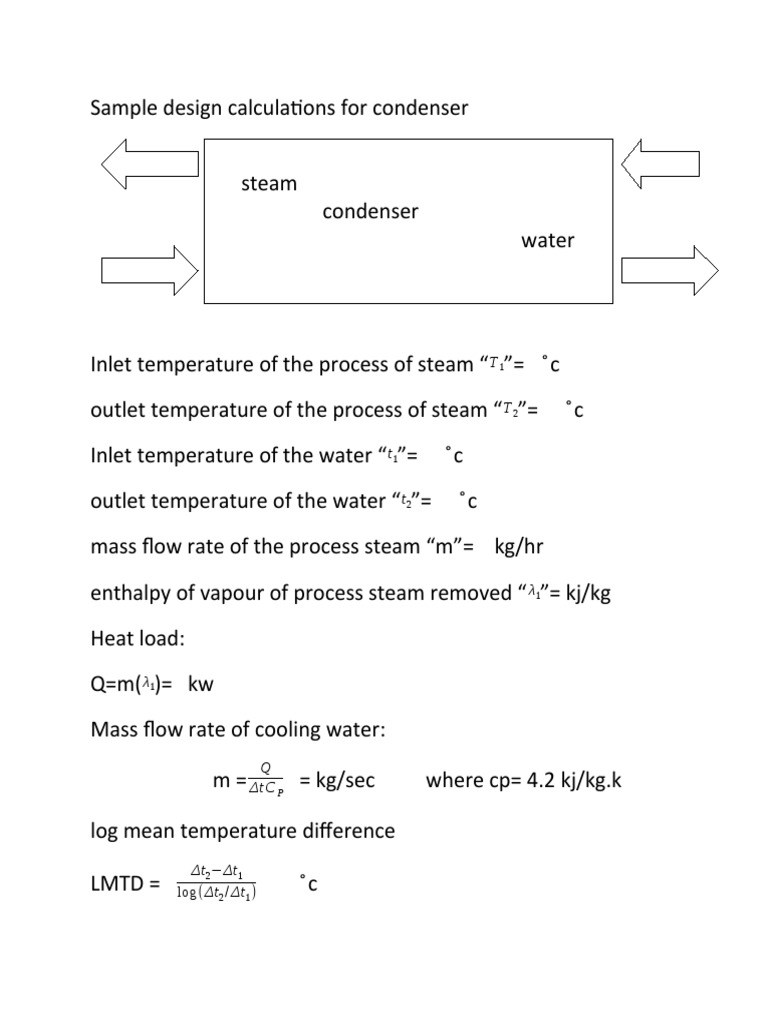 Sample Design Calculations For Condenser PDF Heat Exchanger Heat