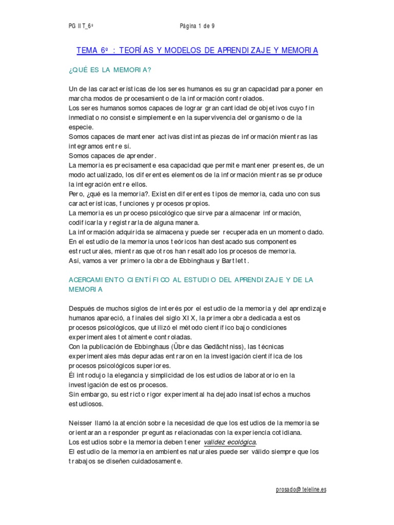 Teorías de Memoria y Aprendizaje | PDF | Memoria | Aprendizaje