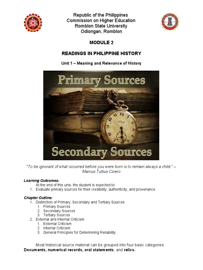 Primary and Secondary Sources in PH History | PDF | Witness | Primary ...