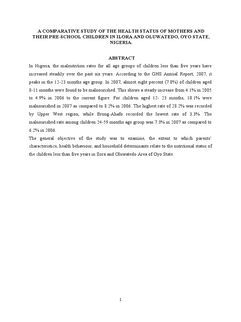 Health Status of Mothers and Children in Oyo | PDF | Malnutrition ...