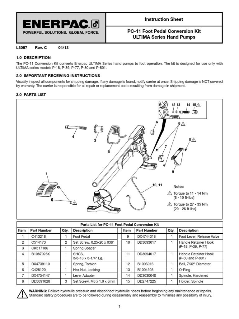 Enerpac P39 Instruction Sheet PDF Pump Mechanical Engineering