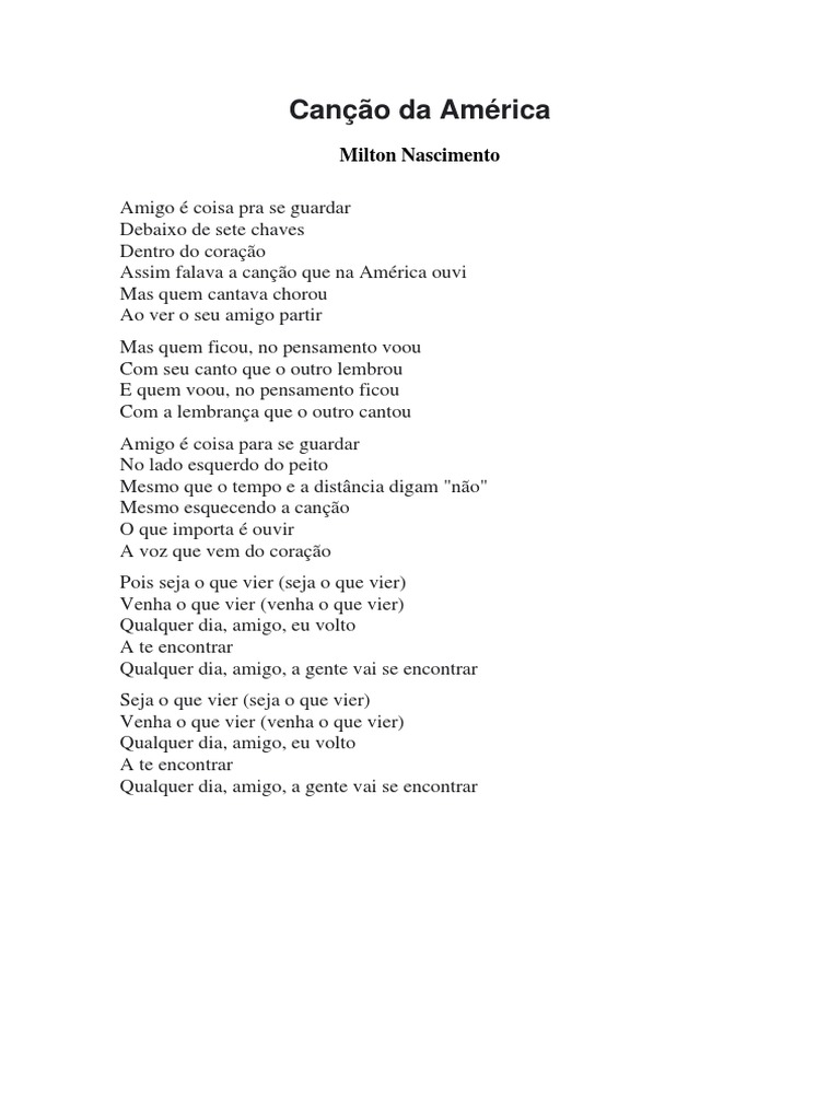 Canção Da América Letra | PDF