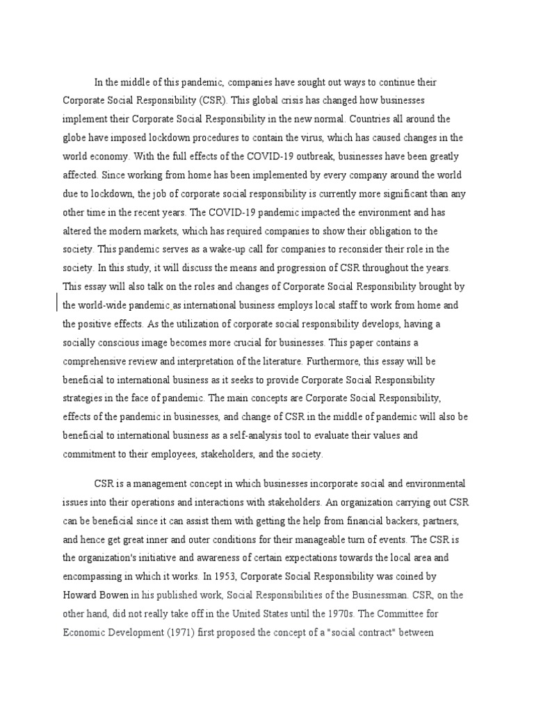 CSR Strategies in the COVID Era | PDF | Corporate Social Responsibility ...