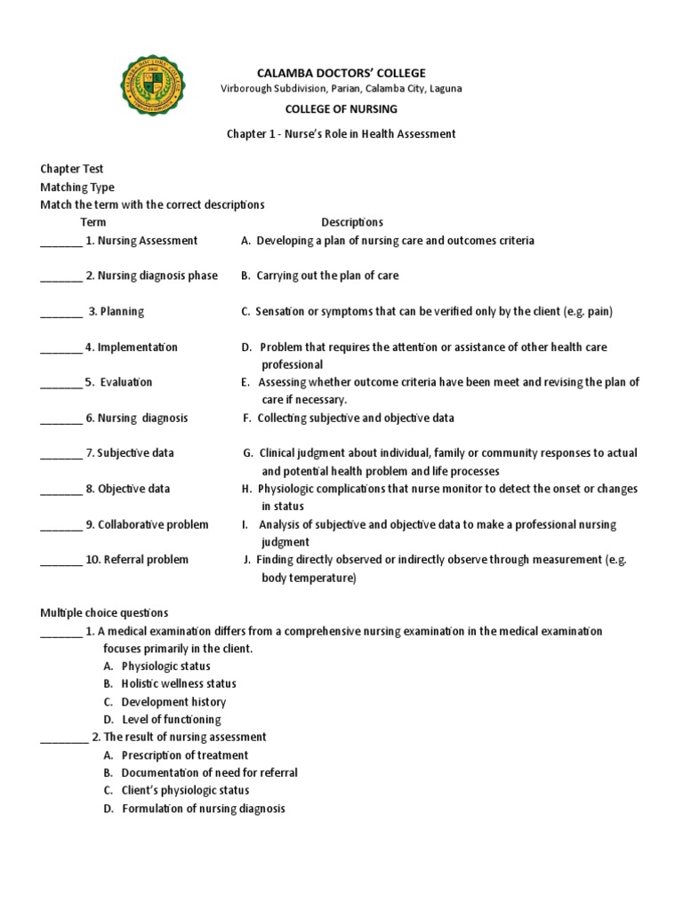 Health Assessment Lab Chapter 1 | PDF | Nursing | Test (Assessment)