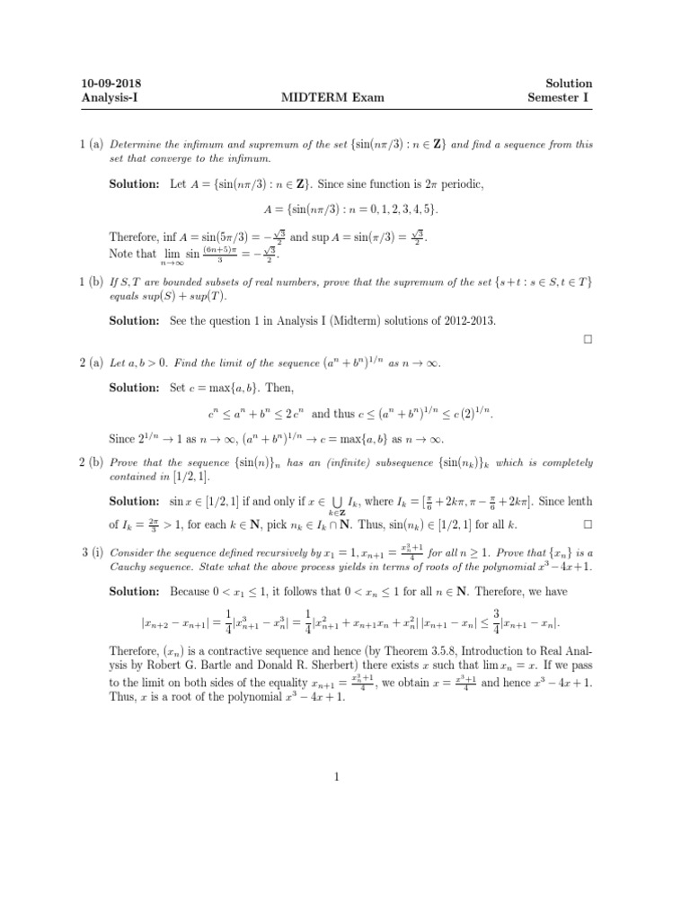 Analysis I MS Sol 2018-19 | PDF | Sine | Mathematical Analysis