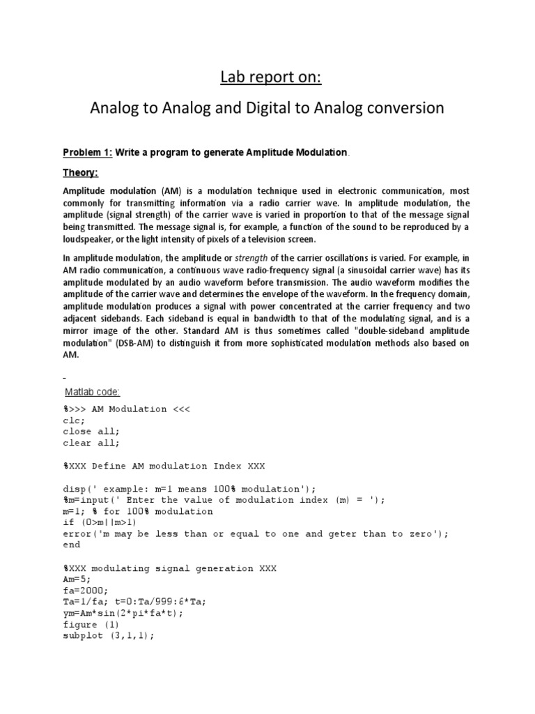Lab report on analog to analog and digital to analog conversion pdf