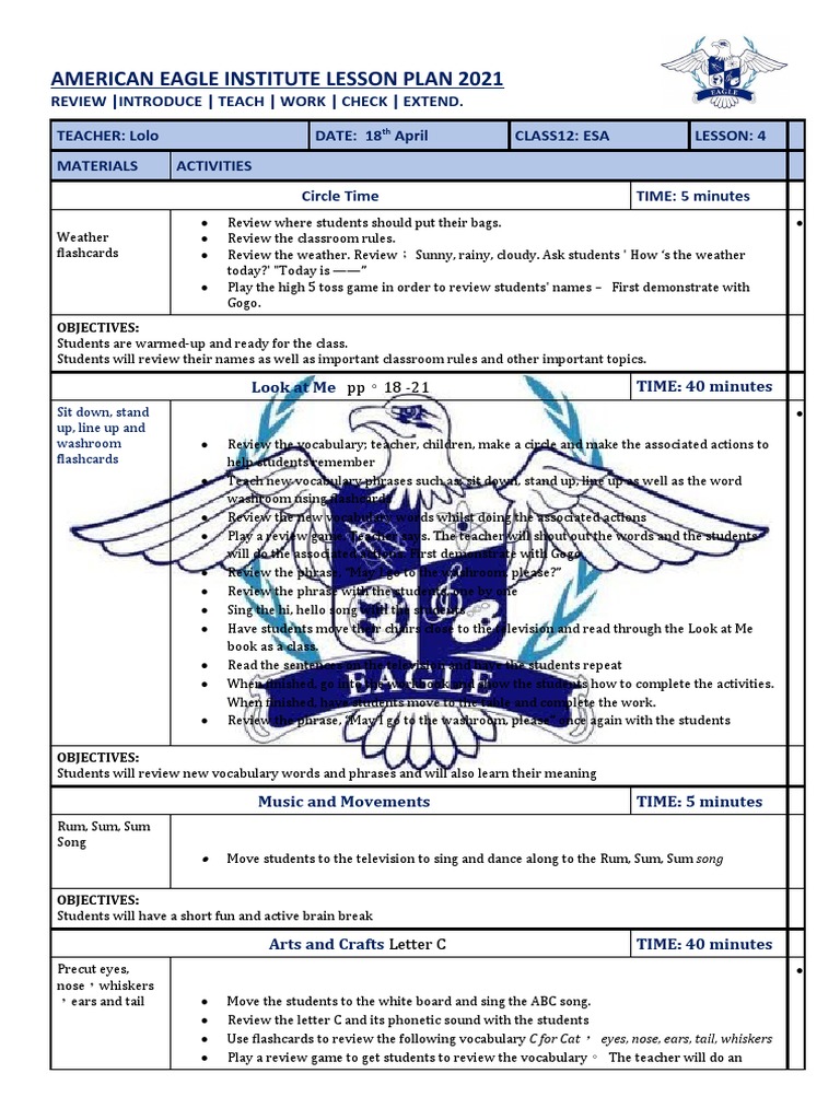 American Eagle Institute Lesson Plan | PDF | Vocabulary | Human ...