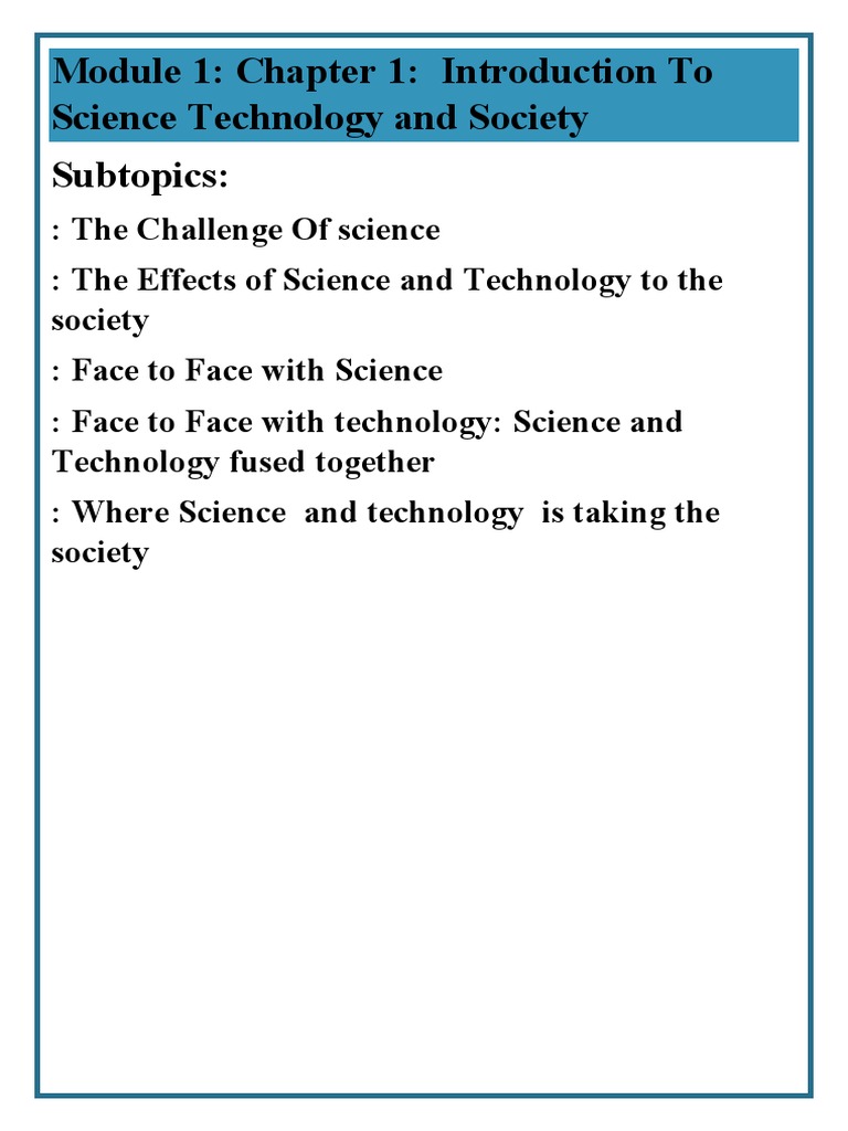 Module 1: Chapter 1: Introduction To Science Technology and Society ...