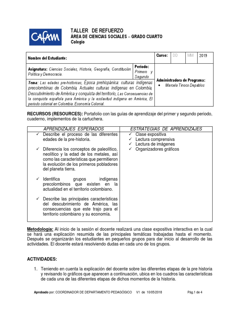 Actividades de Ciencias Sociales para Grado Cuarto | PDF | Colombia ...