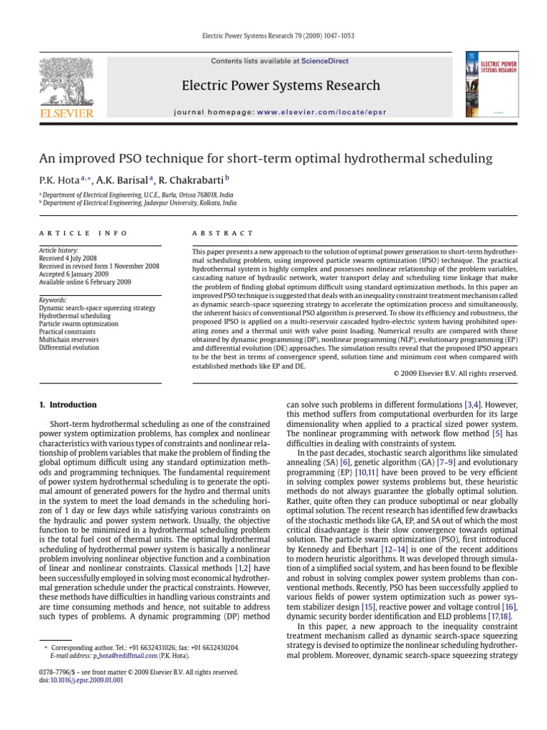 An improved pso technique for short term optimal hydrothermal