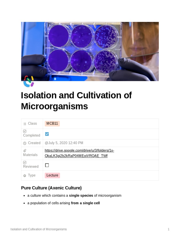 Isolation and Cultivation of Microorganisms | PDF | Growth Medium ...