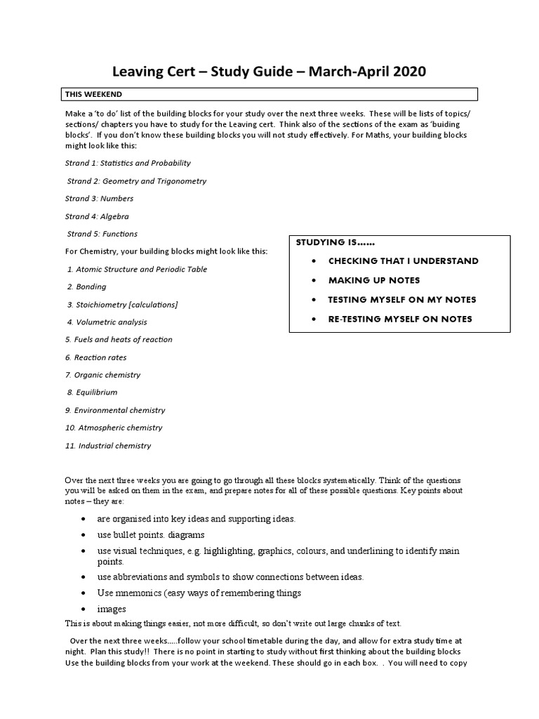 Leaving Cert - Study Guide - March-April 2020: This Weekend | PDF ...