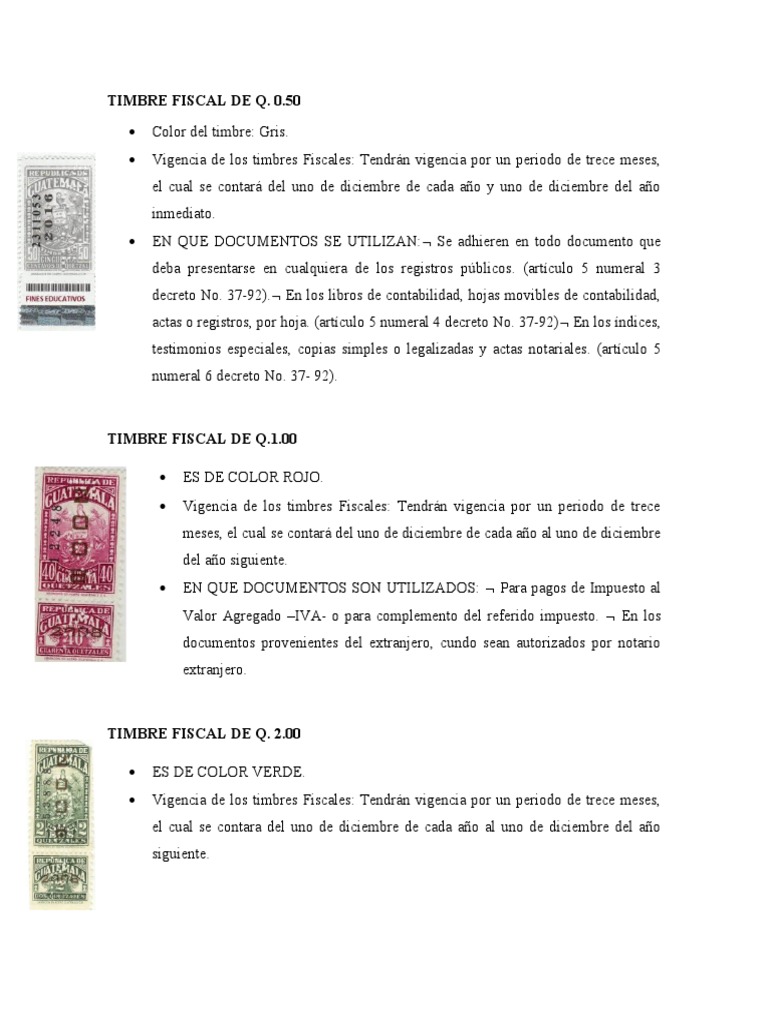 Denominaciones y Colores de Los Timbre Notariales y Fiscales. | PDF ...