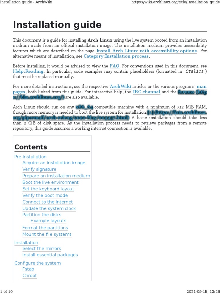 Installation Guide ArchWiki PDF Booting Computing