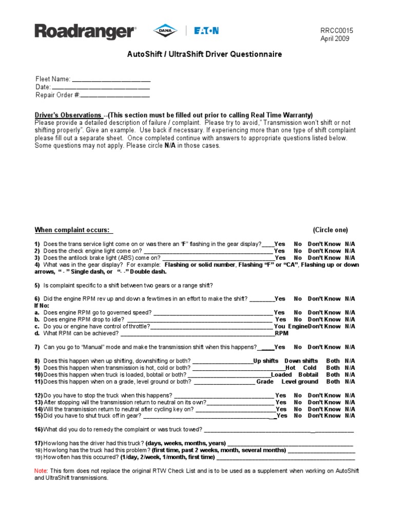 Automated Diver Questionaire | PDF | Transmission (Mechanics) | Truck