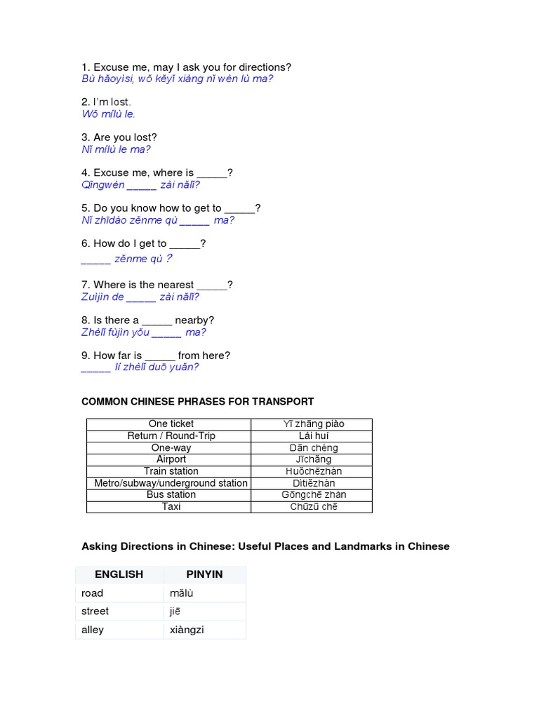 Asking For Directions In Chinese – NNKHC
