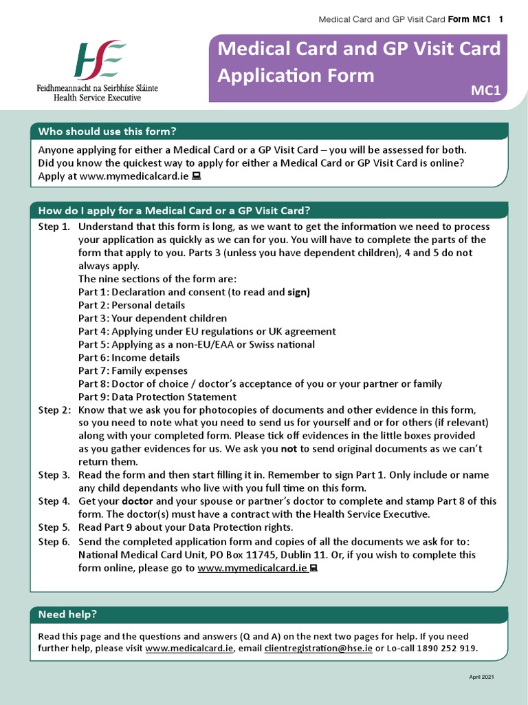 Medical Card Application Form English | PDF | European Economic Area