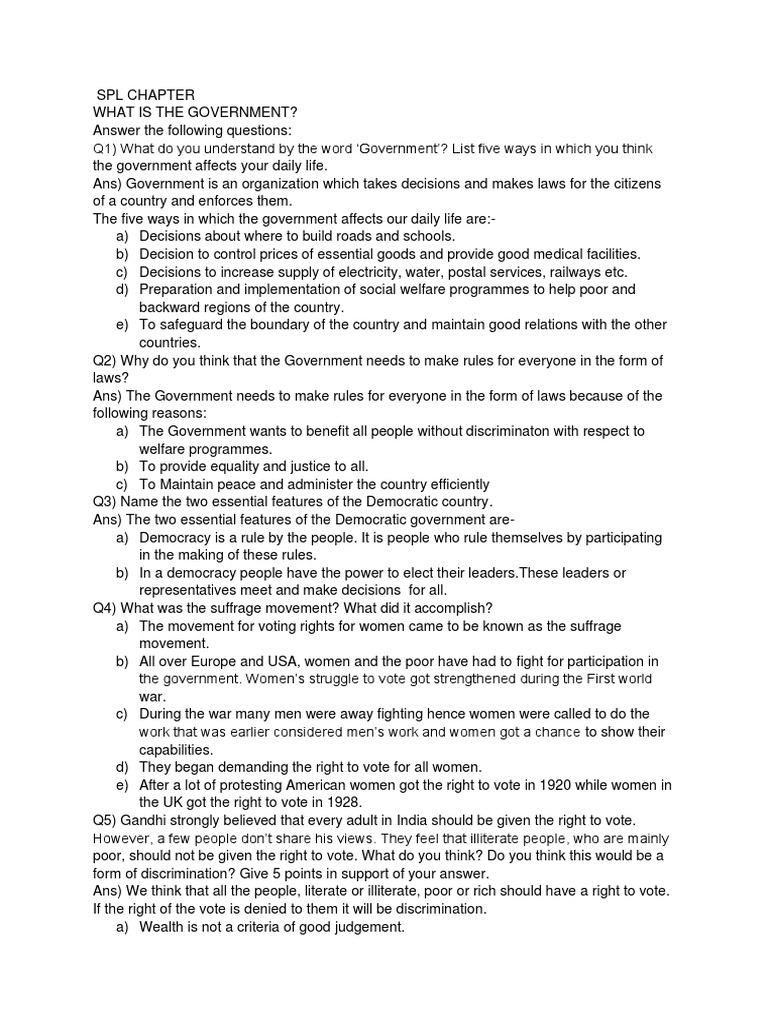 SPL CHAPTER 3 Question& Answers | PDF | Political Ideologies | Democracy