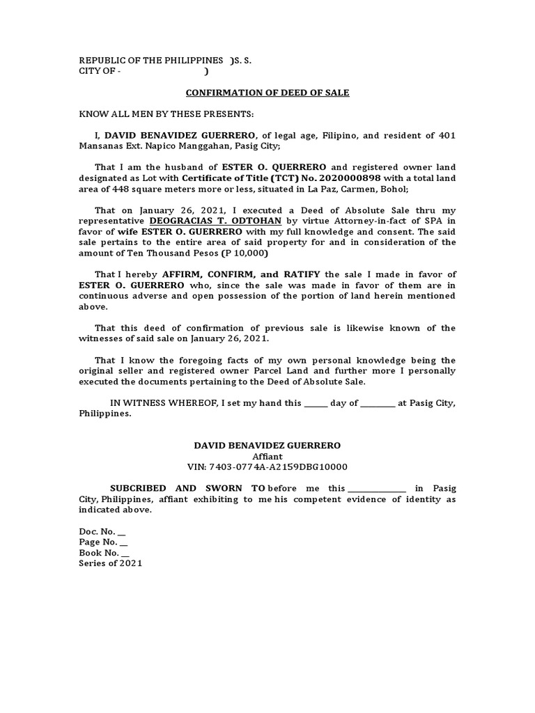 Confirmation of Deed of Sale | PDF