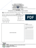 Activity Sheet - Solving Quadratic Equations and Rational Algebraic Equations