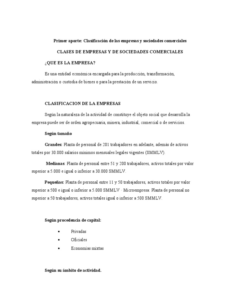Clases de Empresas y de Sociedades Comerciales | PDF | Empresas ...