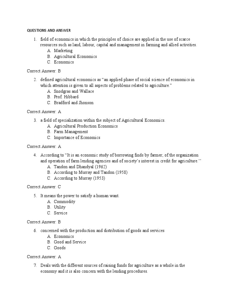 Agricultural Economics Exam Q&A | PDF | Economics | Agricultural Economics