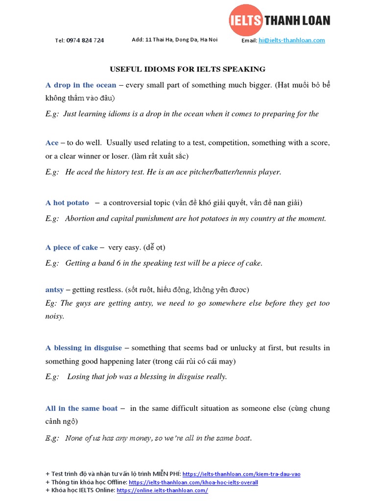Essential Idioms for IELTS Speaking | PDF