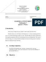 Learning Activity Sheet Mathematics 7 Quarter 1: Week 1: Schools Division of Zambales