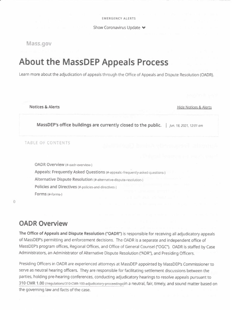 Mass DEP Appeals Process | PDF