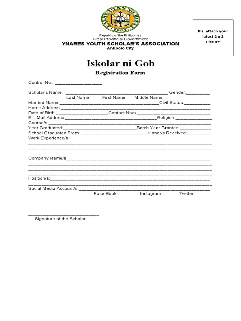 Iskolar ni Gob Registration Form | PDF