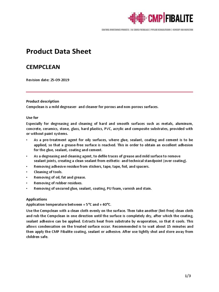 (4.1) Product Data Sheet Cempclean | PDF | Adhesive | Paint